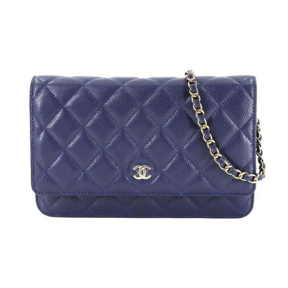 CHANEL Authentic Blue Caviar Leather Wallet